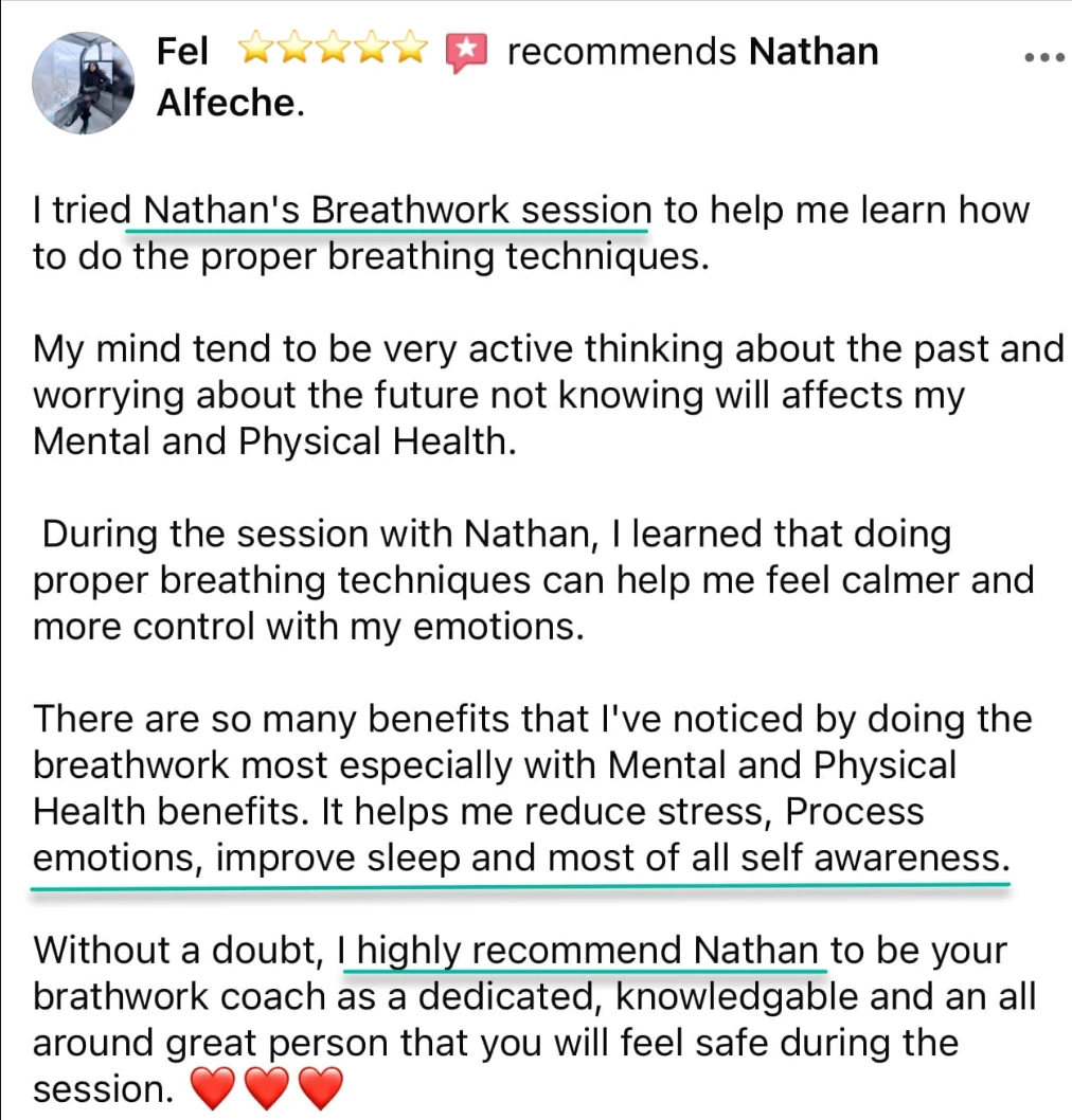 Five-star recommendation from Fel about reduced stress, processed emotions and improved sleep