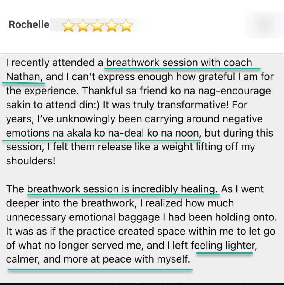 Five-star review from Rochelle about releasing negative emotions like a weight lifting off her shoulders